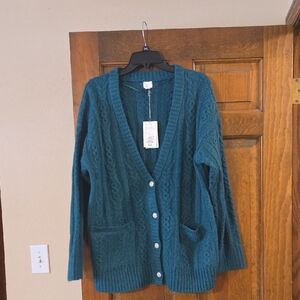 A New Day Teal Cable Knit Cardigan Sweater